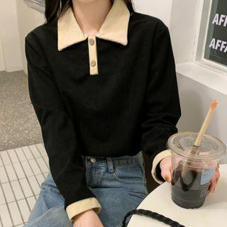 Color Block Open Collar Top