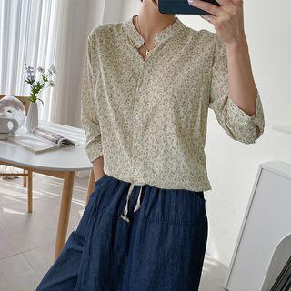 [v Lyou] Drawstring Floral Blouse