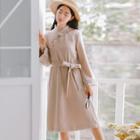Embroidered Long-sleeve Mandarin Collar Dress