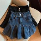 Pleated Mini Denim Skorts