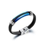 Simple Fashion Blue Geometric 316l Stainless Steel Braided Leather Bracelet Blue - One Size