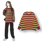 Striped Loose-fit Knit Sweatshirt As Shown In Figure - One Size