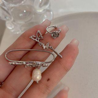 Set Of 3: Butterfly Alloy Earring (various Designs) 1 Pair - Set Of 3 - Silver - One Size