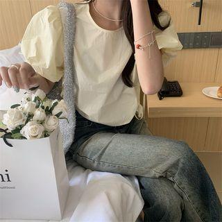 Puff-sleeve Drawstring Cropped Shirt