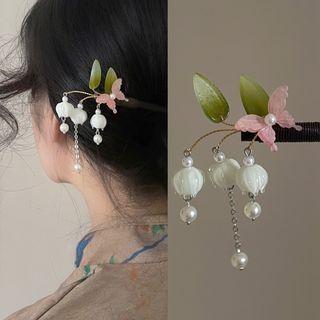 Faux Pearl Butterfly Hair Stick 2835a - Pink - One Size