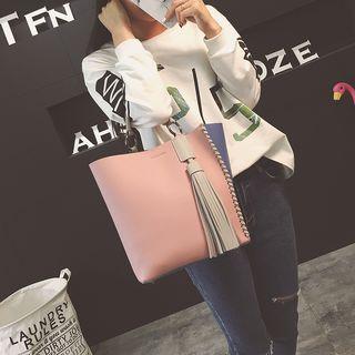 Tasseled Color Block Shoulder Bag