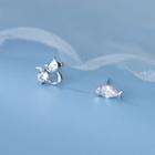 Cat & Fish Rhinestone Asymmetrical Sterling Silver Earring