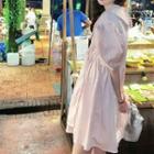 Short-sleeve Sailor Collar Lace Trim Mini Smock Dress Pink - One Size