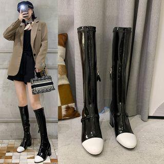 Cap-toe Chunky-heel Tall Boots