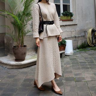 Set: Cable-knit Sweater + Midi A-line Knit Skirt