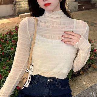 Long-sleeve Crinkle Lace Blouse