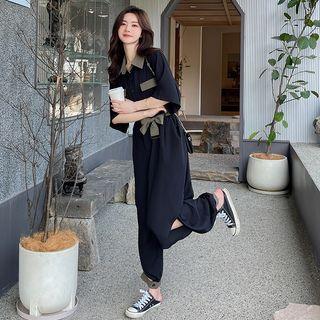 Elbow-sleeve Collar Cropped Jumpsuit