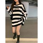 Striped Cutout-sleeve Loose Sweater As Figure - One Size