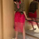 Short-sleeve Knit Polo Shirt / Midi Organza Skirt