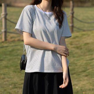 Short-sleeve Striped T-shirt Stripes - Gray & White - One Size