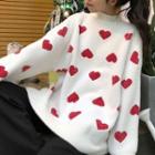 Mock-neck Heart Pattern Sweater As Shown In Figure - One Size