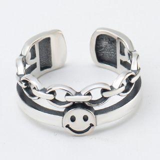 925 Sterling Silver Smiley Layered Open Ring