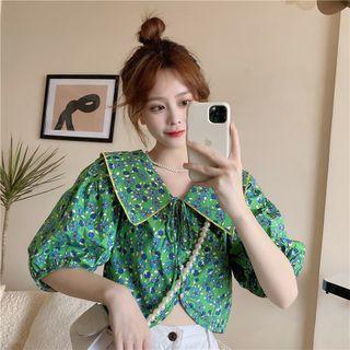 Peter Pan Collar Floral Puff-sleeve Shirt