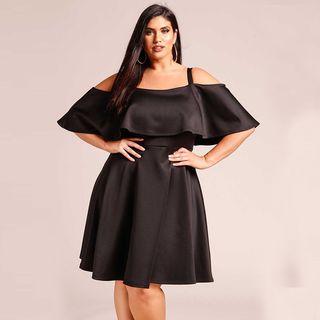 Cutout-shoulder Gather-waist A-line Dress