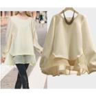 Organza Panel Long-sleeve Dress