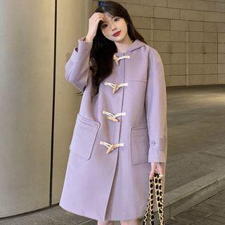 Hooded Toggle-button Woolen Coat