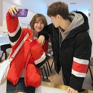 Couple Matching Color Block Zip Bomber Jacket