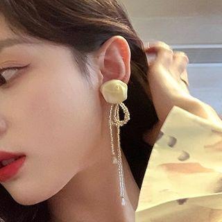 Floral Beaded Bow Drop Earring 1 Pair - White - One Size