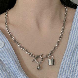 Lock Pendant Stainless Steel Necklace Dark Silver - One Size