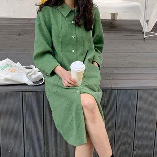 Dual-pocket Linen Blend Shirtdress