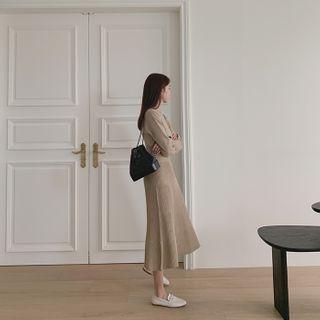 Flared Ribbed Midi Knit Dress