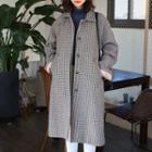 Drop-shoulder Checked Wool Blend Coat