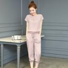 Set: Short-sleeve T-shirt + Capri Drawstring Pants