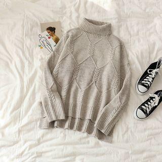 Turtle-neck Loose-fit Sweater As Figure - One Size