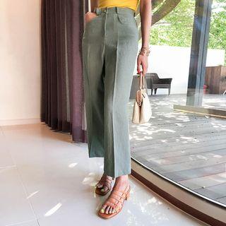 Straight-cut Ramie Dress Pants
