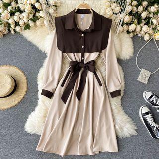Long-sleeve Color Panel Dress