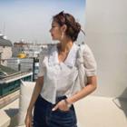 Frilled-collar Eyelet-lace Blouse