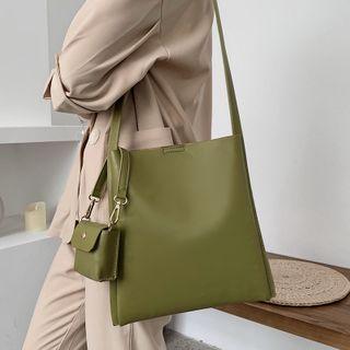 Set: Faux Leather Tote Bag + Mini Pouch