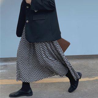 Checkered Midi A-line Skirt