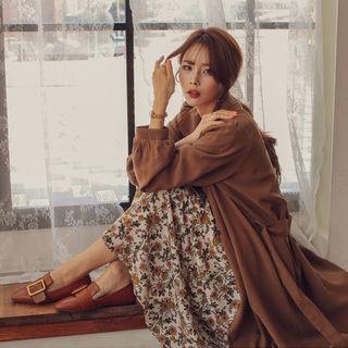 Bishop-sleeve Double-breasted Trench Coat