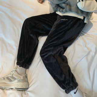High-waist Letter Embroidered Coral Fleece Pants
