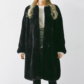 Open-front Long Faux-fur Coat