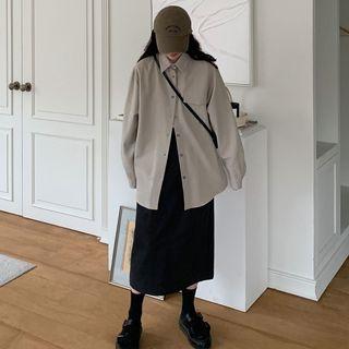 Long-sleeve Shirt / Plain Midi Pencil Skirt