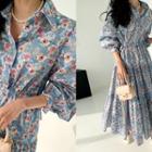 Floral Tiered Maxi Shirtwaist Dress Sky Blue - One Size