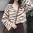 Color-block Striped V-neck Long-sleeve Sweater As Shown In Figure - One Size
