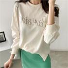 Raglan-sleeve Letter Embroidered Pullover
