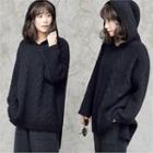 Loose-fit Hooded Cable-knit Top Black - One Size