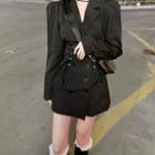 Double Breasted Plain Coat Dress Black - One Size