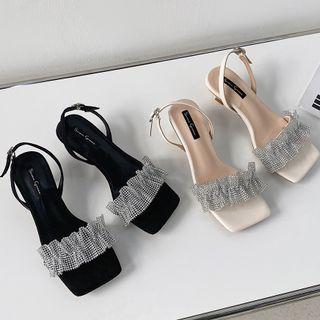 Ruffle Kitten Heel Sandals