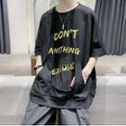 Elbow-sleeve Printed Loose Fit T-shirt