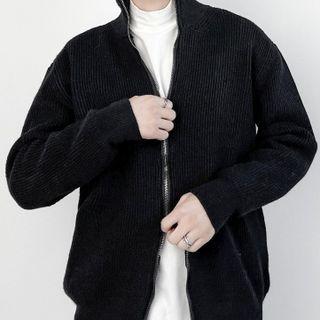 Stand Collar Zip Knit Cardigan